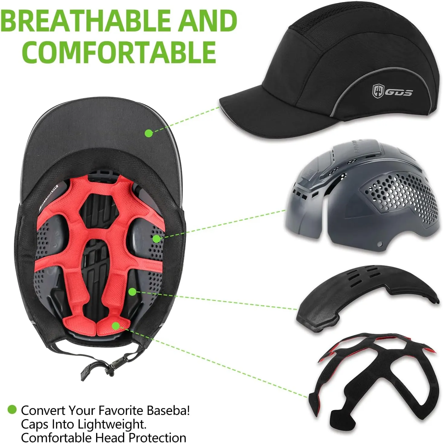 GREEN DEVIL Matrix Lite Series Bump Cap Insert for Baseball Caps EN 812 Universal Safety Bump Hat Insert for Men Women Vented Lightweight