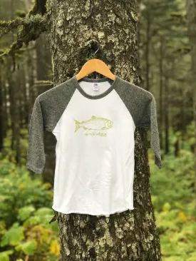Heather Gray with Moss AK Wild Salmon Children's Baseball Tee $35.00