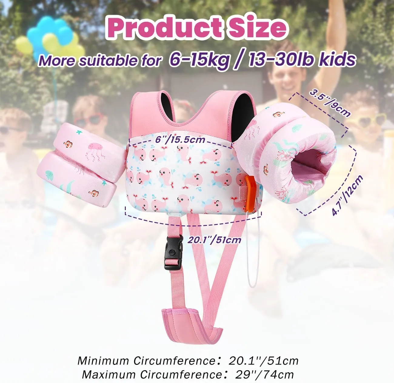HeySplash Toddler Swim Vest, Toddler Floaties Fit 13-30/22-44 Lbs,Kids Swim Jacket with Adjustable Strap, Arm Floaties Water Wing Arm Band for Children Learn to Swim, Puddle Sea Beach Jumper Boy Girl