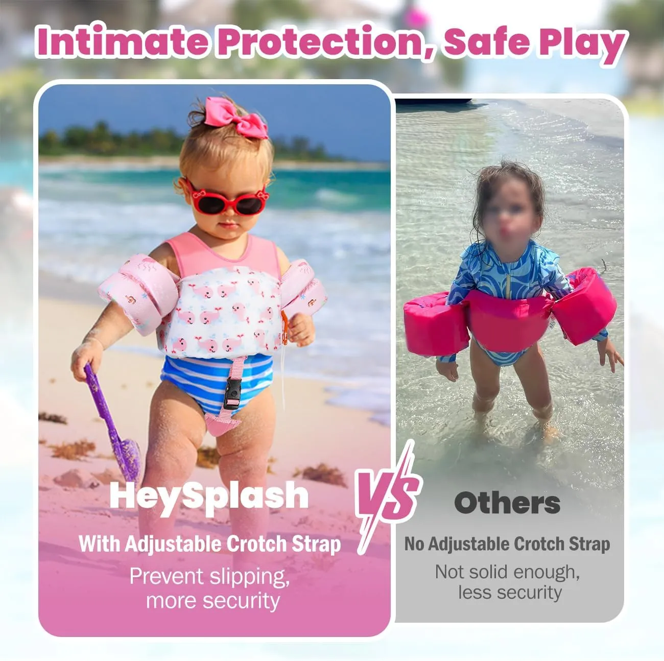HeySplash Toddler Swim Vest, Toddler Floaties Fit 13-30/22-44 Lbs,Kids Swim Jacket with Adjustable Strap, Arm Floaties Water Wing Arm Band for Children Learn to Swim, Puddle Sea Beach Jumper Boy Girl