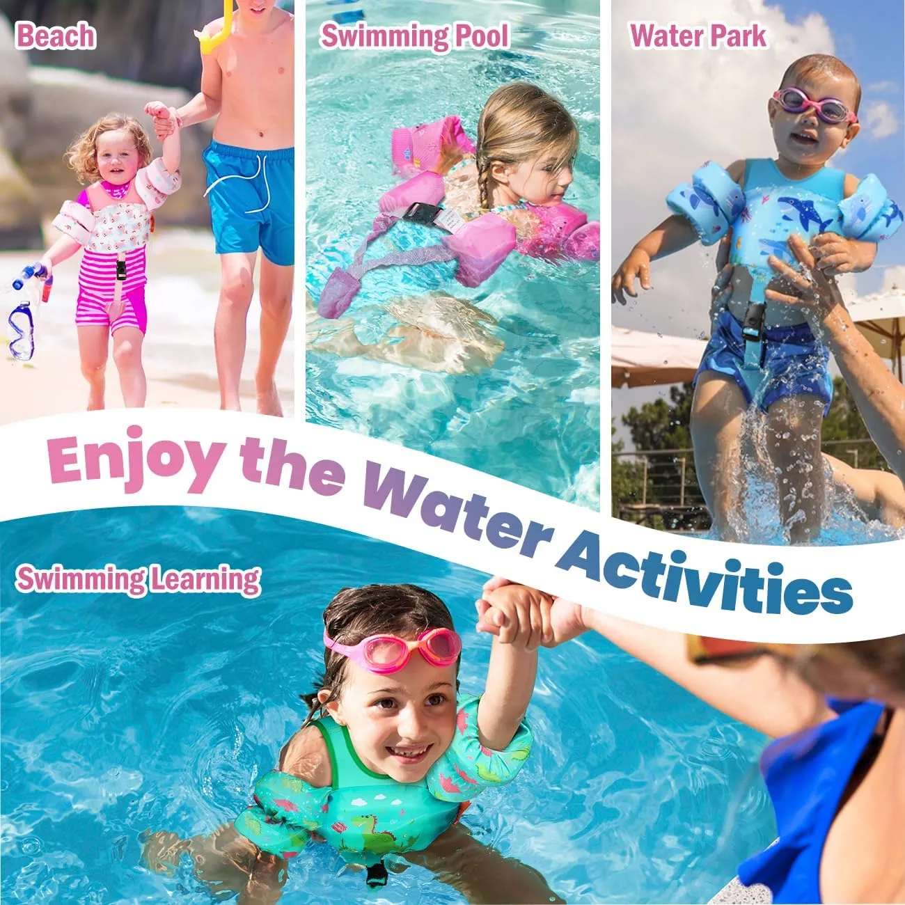 HeySplash Toddler Swim Vest, Toddler Floaties Fit 13-30/22-44 Lbs,Kids Swim Jacket with Adjustable Strap, Arm Floaties Water Wing Arm Band for Children Learn to Swim, Puddle Sea Beach Jumper Boy Girl