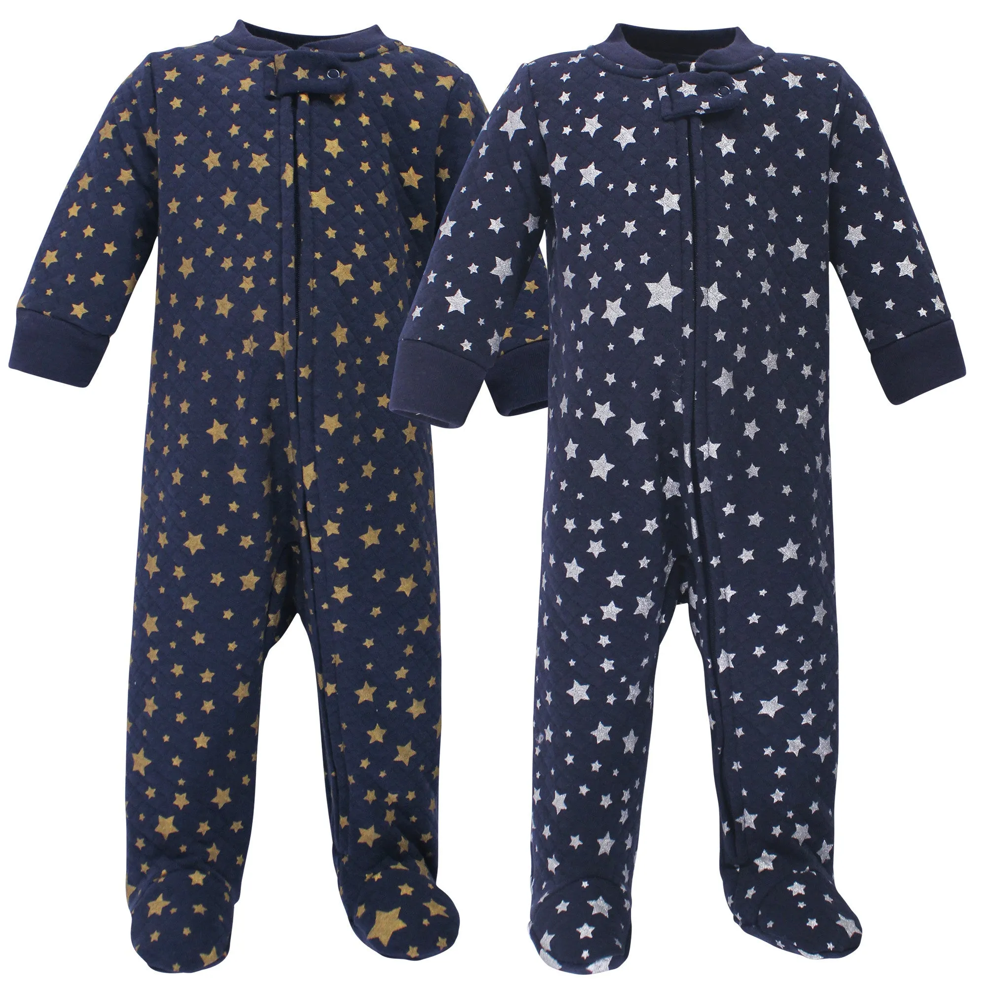 Hudson Baby Premium Quilted Zipper Sleep and Play, Metallic Stars