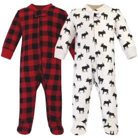 Hudson Baby Premium Quilted Zipper Sleep and Play, Moose
