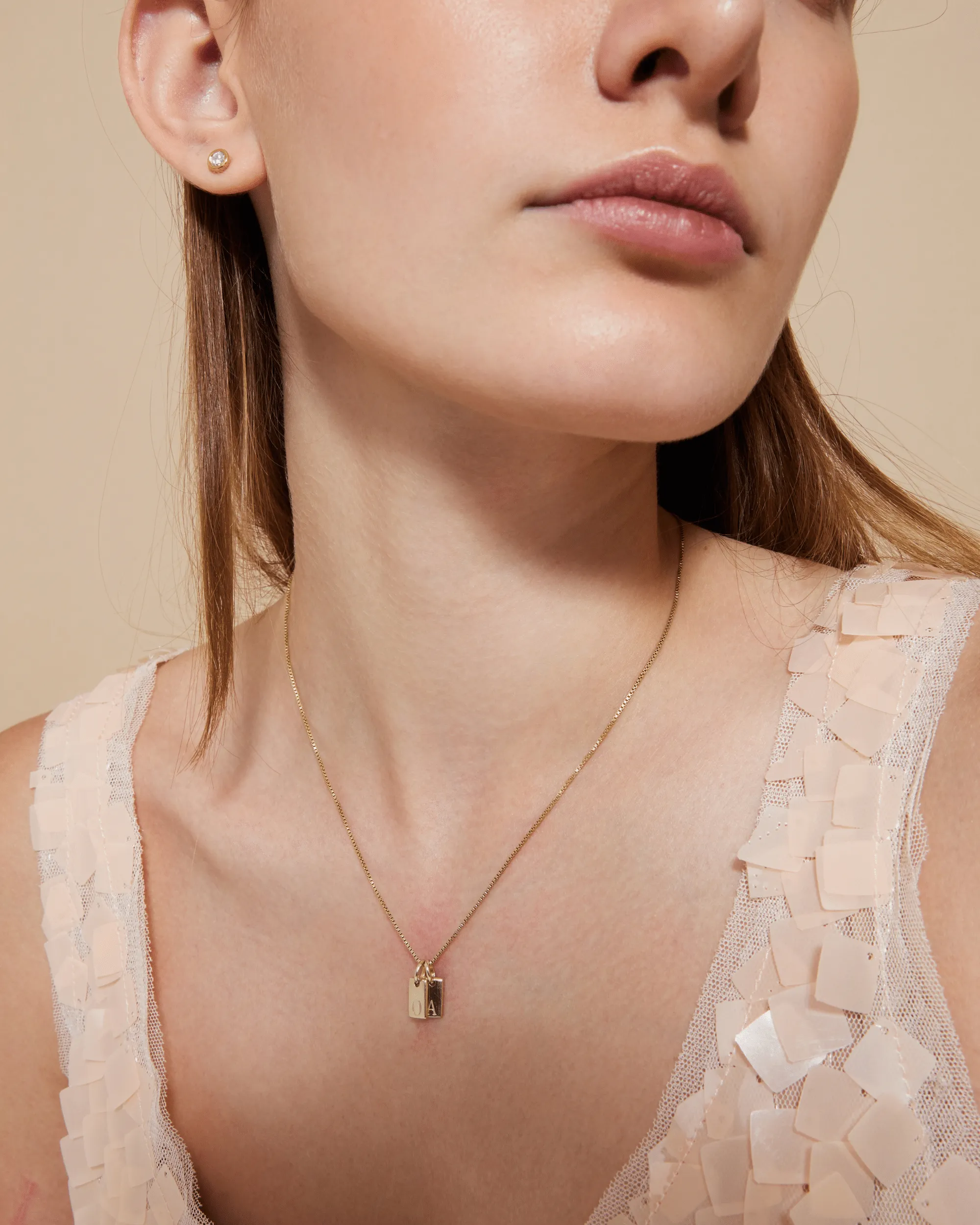 Initial Mini Dogtag Necklace - 18K Rose Vermeil