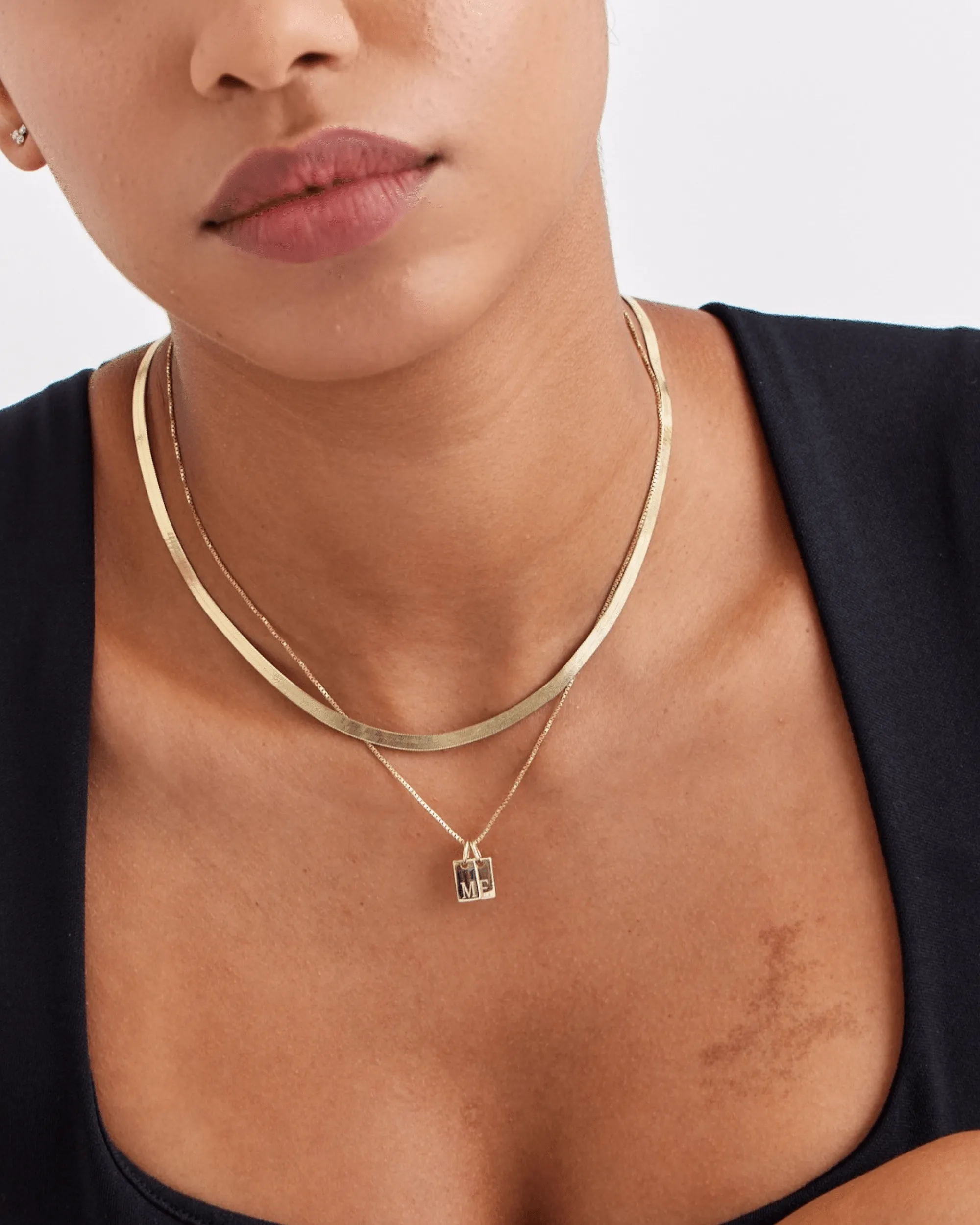 Initial Mini Dogtag Necklace - 18K Rose Vermeil