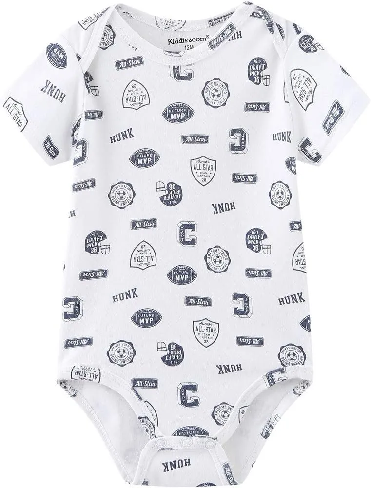 Kiddiezoom Newborn Baby Unisex Cotton One-Piece Bodysuits Baby Gift 5-Pack Baby Clothes
