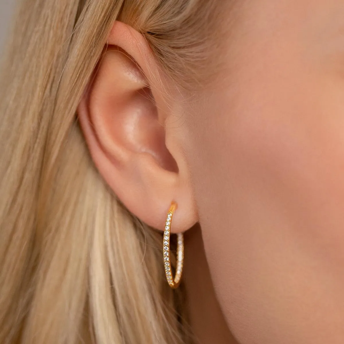Kylie Contemporary Crystal Hoop Earrings In Gold-Tone