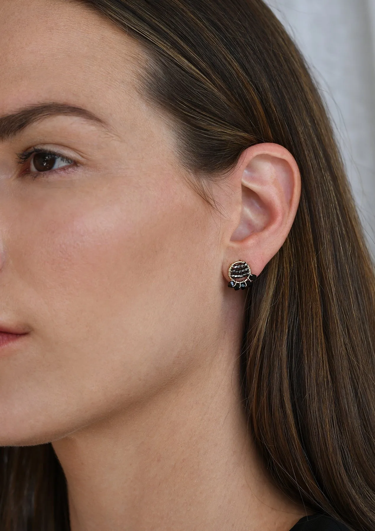 Mini Circle Crystal Earrings With Drops - SHINY GRAPHITE/BLACK