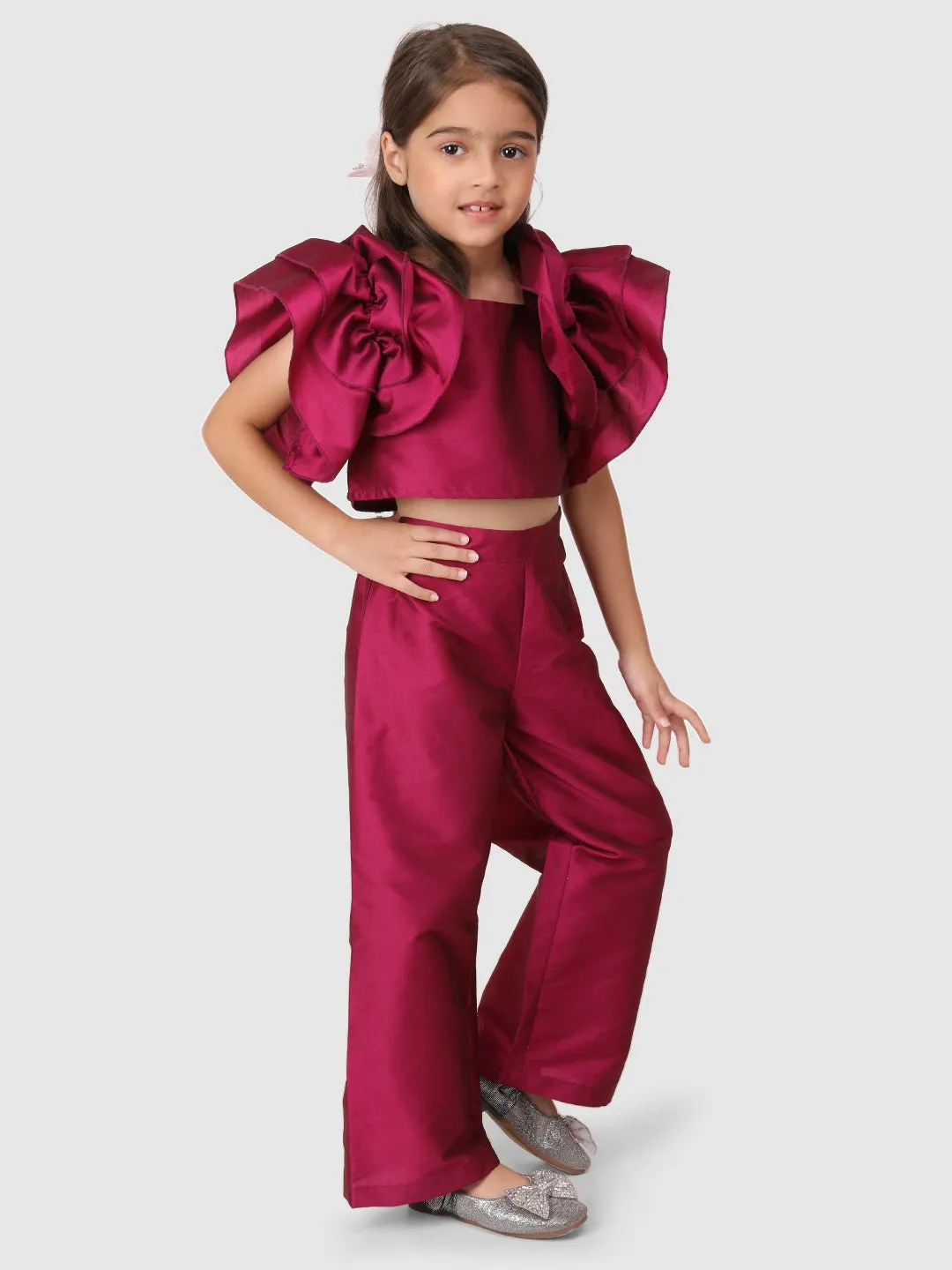 Plum flower sleeve top&Pant