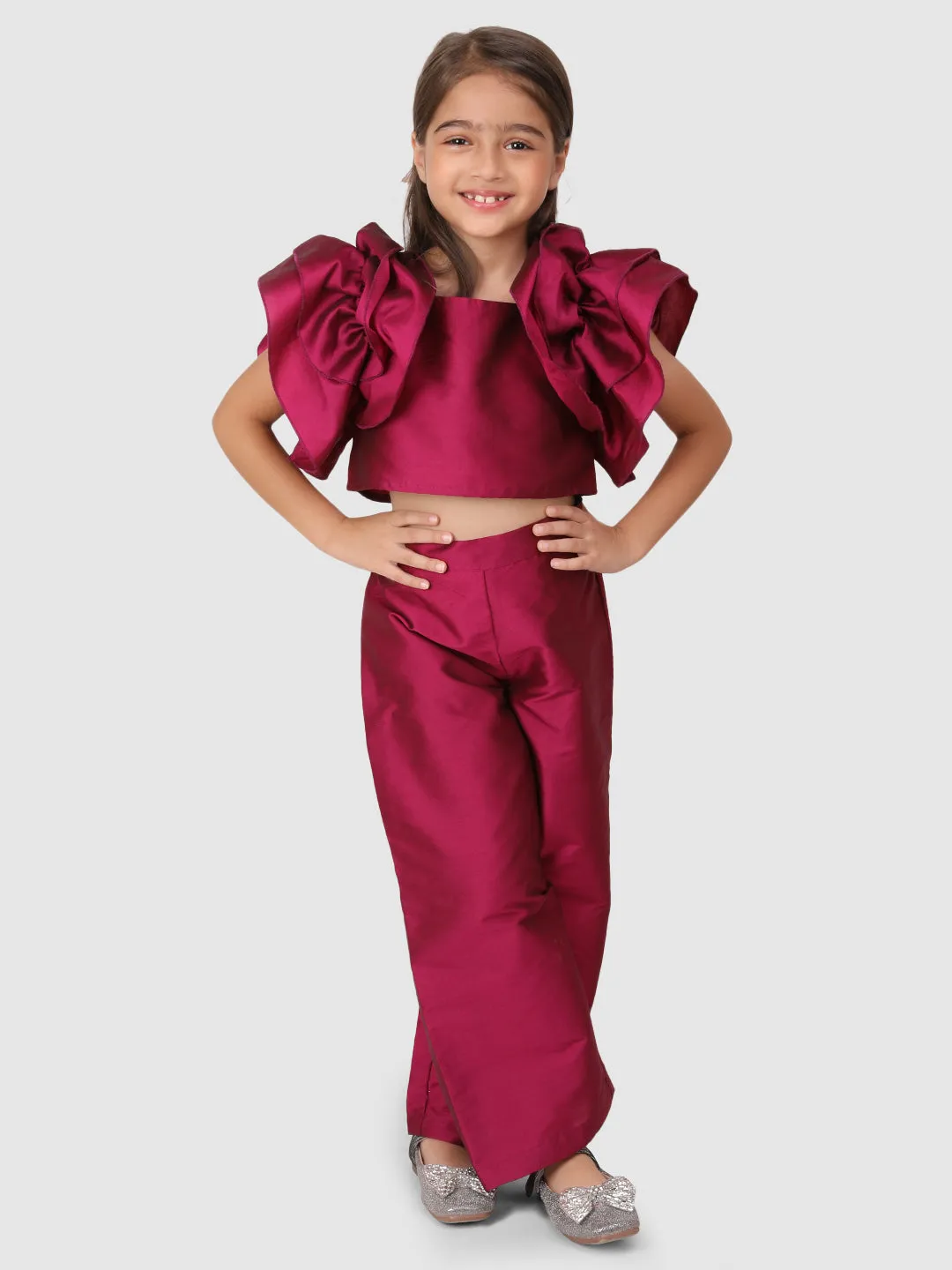 Plum flower sleeve top&Pant