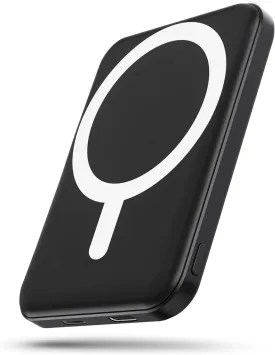 podoru for Magsafe Battery Pack, 5000mAh Magnetic Power Bank with Type-C Cable 20W PD Fast Charging Lighting Input Wireless Portable Charger for iPhone 16/15/14/13/12/ All Series-Black