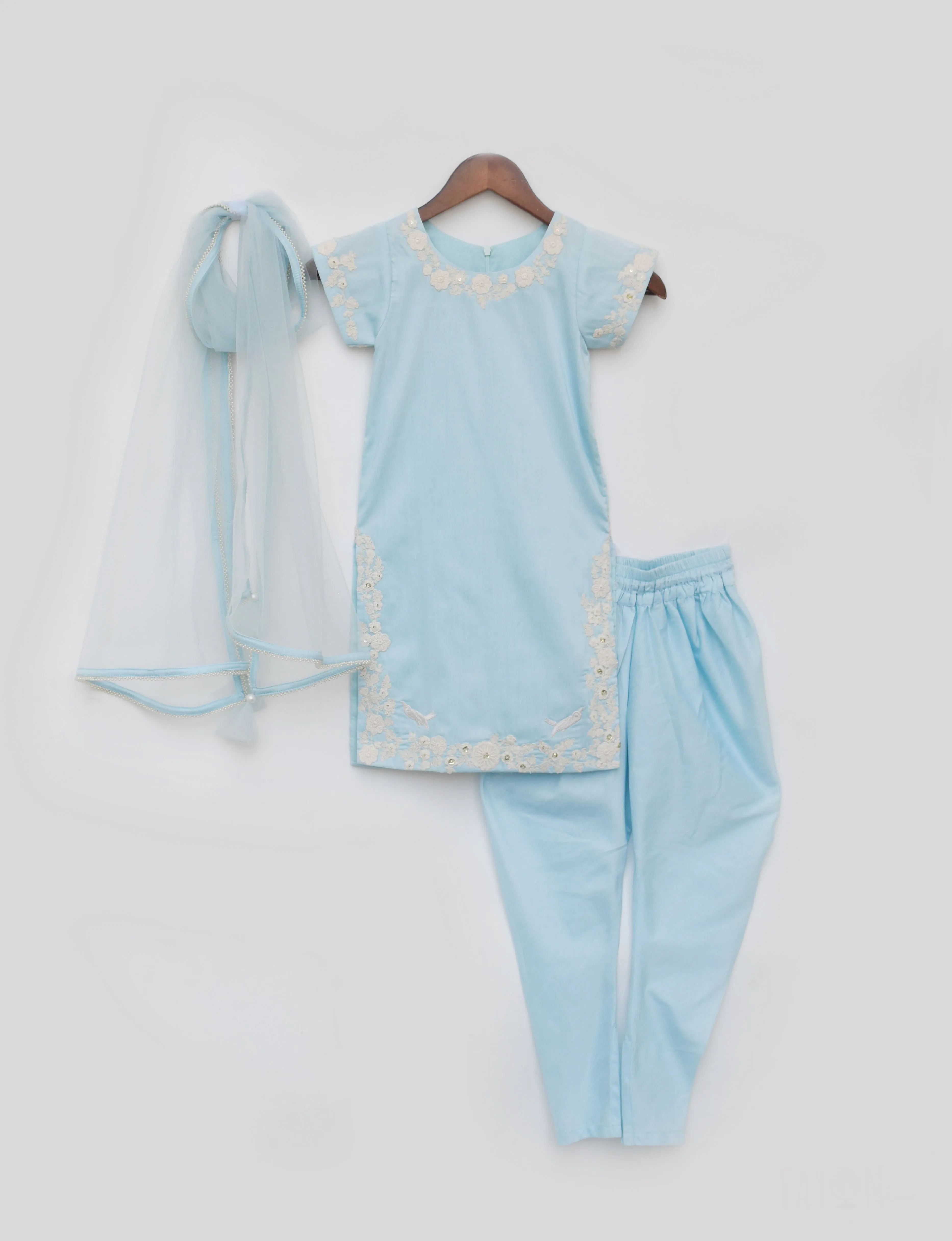 Pre Order:  Blue Silk Kurti Churidar and Dupatta