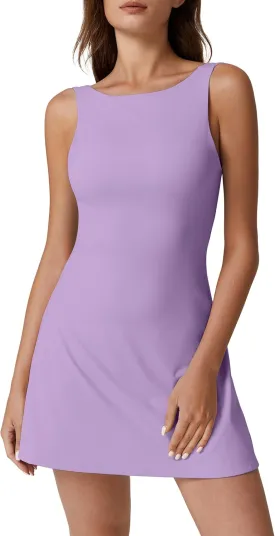 QINSEN Womens Open Back Tennis Dress Sleeveless Built in Shorts Golf Athletic Dress with Pockets