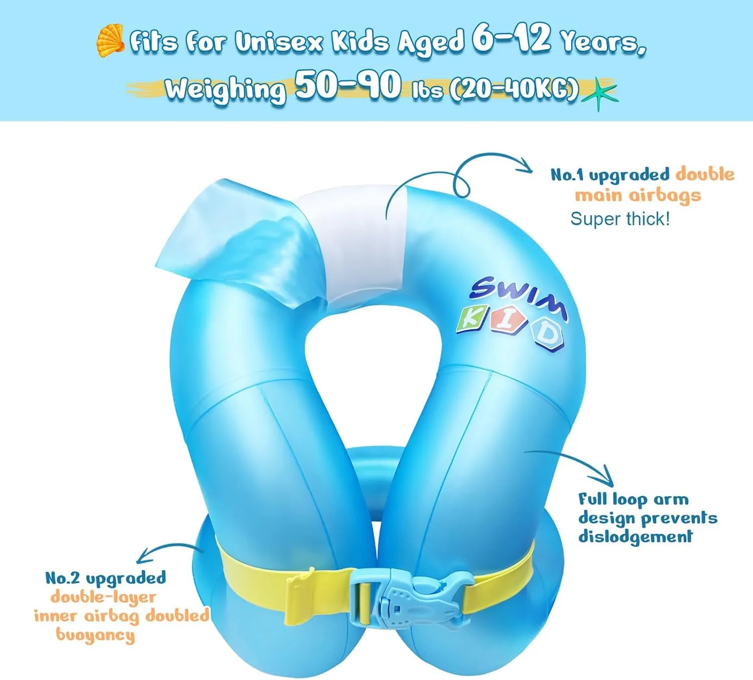 Toddler Swim Vest-Kids Swim Floaties for 3-6/5-12Yrs, 30-50/50-90 lbs, Portable Inflatable Pool Floats with Adjustable Safety Buckle and Double Surround Air Bag