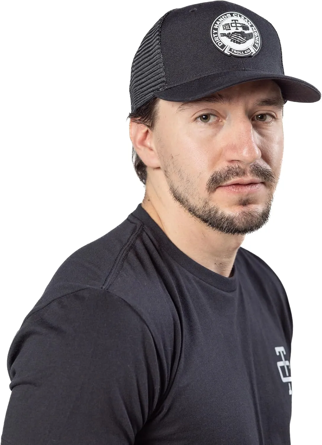 TROLL CO. CLOTHING Dirty Hands Clean Money Meshback Hat - Black, Adjustable Snapback, Curved Brim, One Size Fits Most