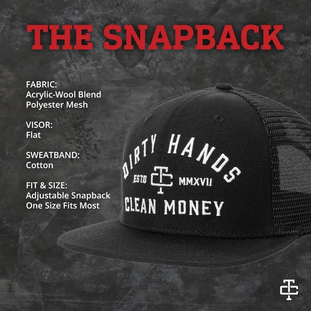 TROLL CO. CLOTHING Dirty Hands Clean Money Meshback Hat - Black, Adjustable Snapback, Curved Brim, One Size Fits Most