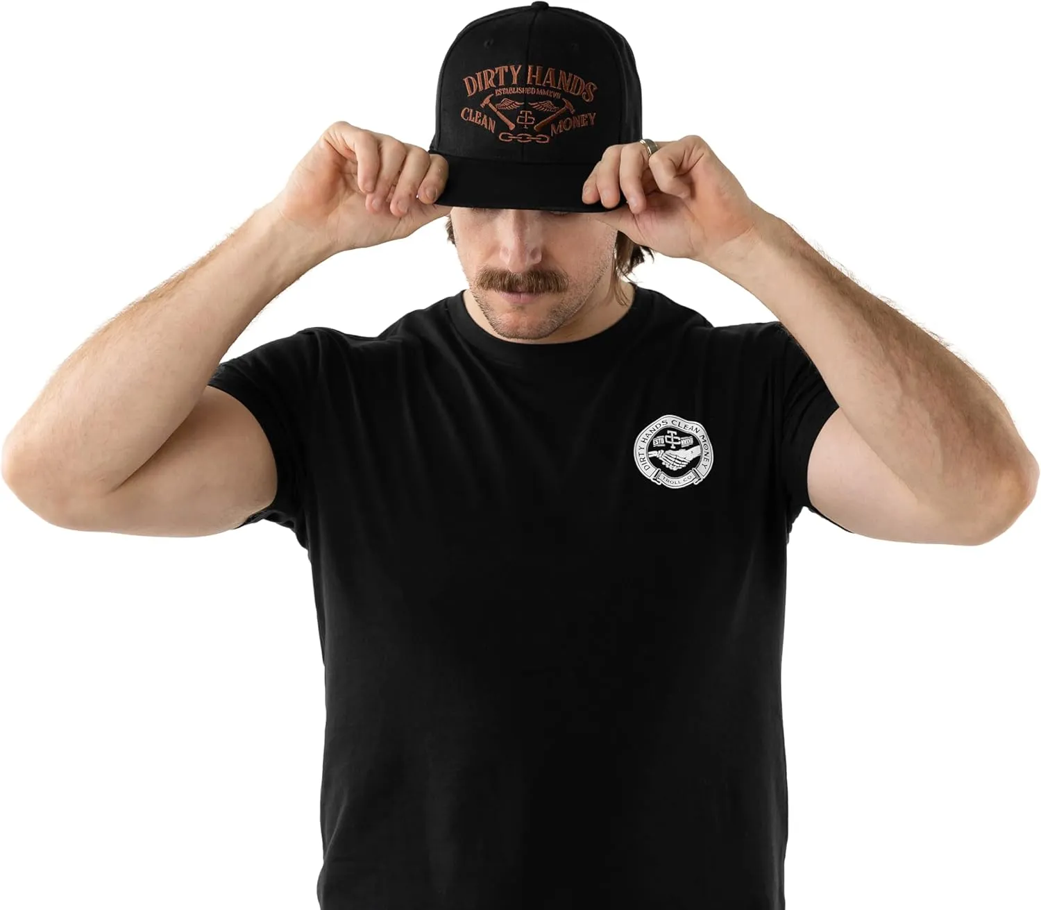 TROLL CO. CLOTHING Dirty Hands Clean Money Meshback Hat - Black, Adjustable Snapback, Curved Brim, One Size Fits Most