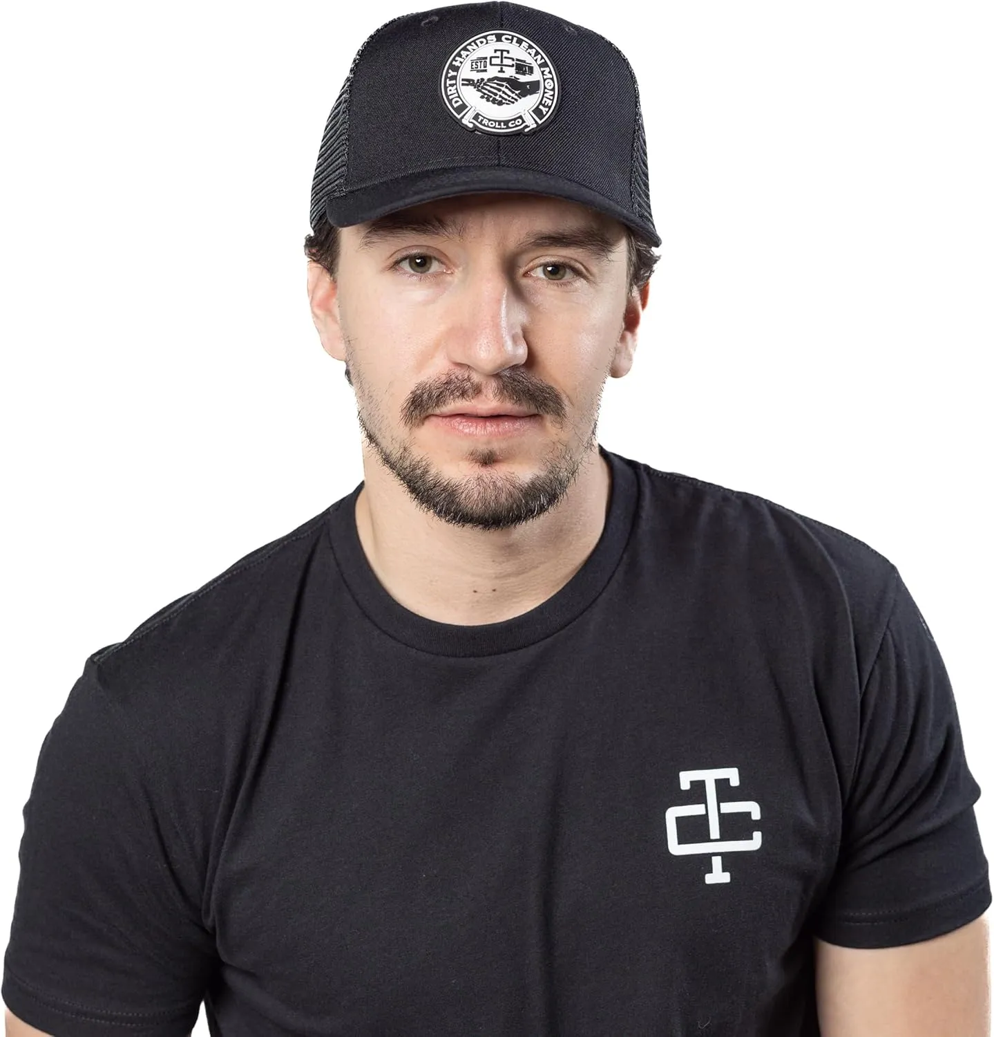 TROLL CO. CLOTHING Dirty Hands Clean Money Meshback Hat - Black, Adjustable Snapback, Curved Brim, One Size Fits Most