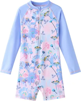 UMELOK Girls Long Sleeve Rash Guard One Piece Swimsuits with UV Protection Sunsuit