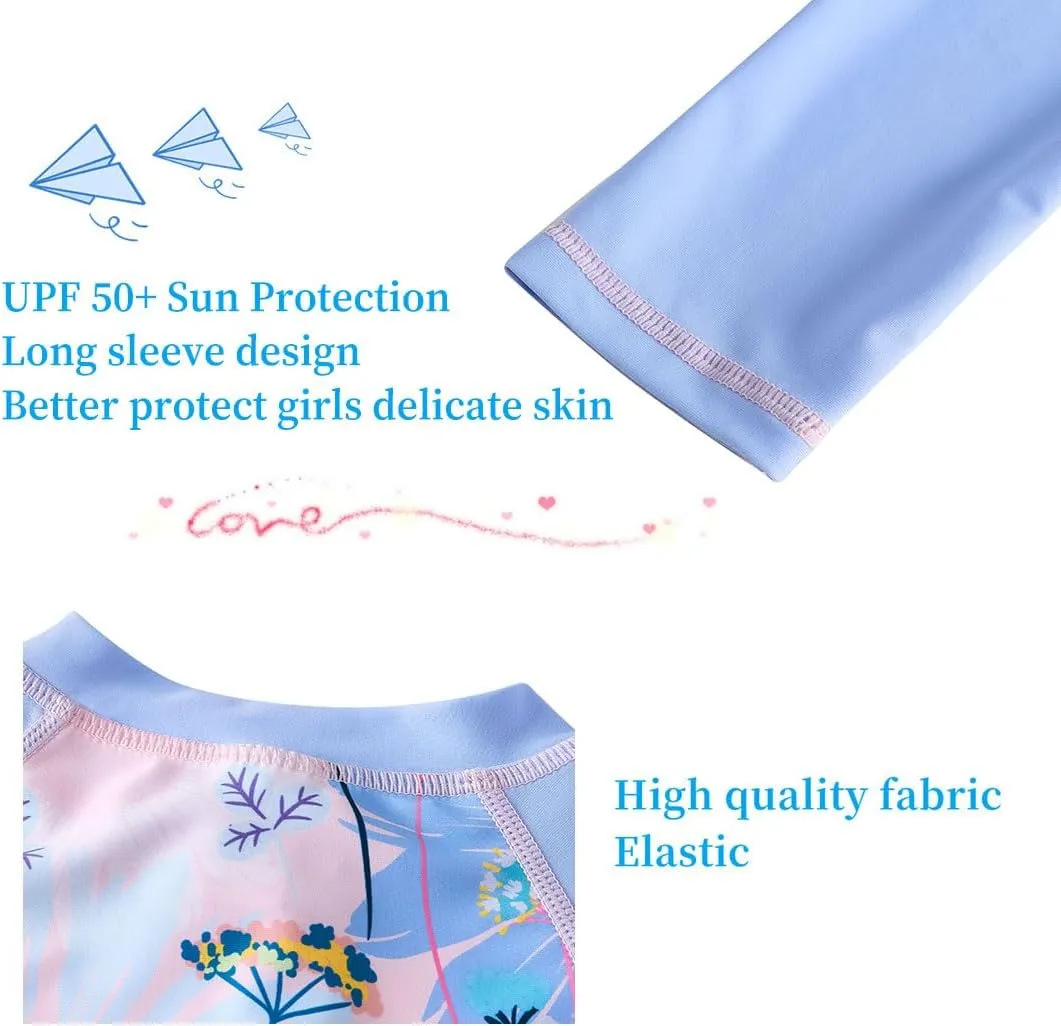 UMELOK Girls Long Sleeve Rash Guard One Piece Swimsuits with UV Protection Sunsuit