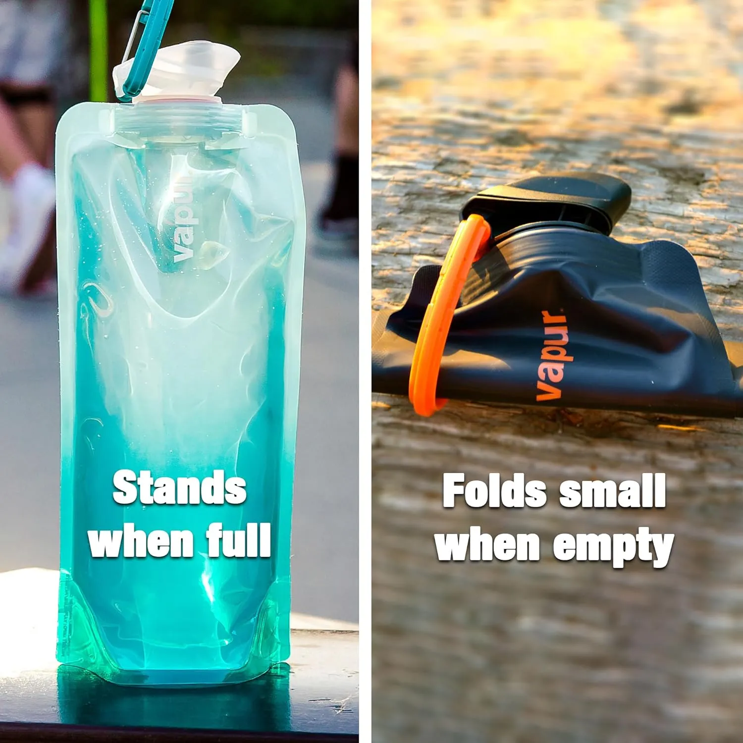 Vapur Flexible, Collapsible Wide Mouth Anti-Bottle with Detachable Carabiner, Convenient, Portable Hydration for Travel and Outdoor Adventures, 34 Ounce, Night Blue, Pack of 1