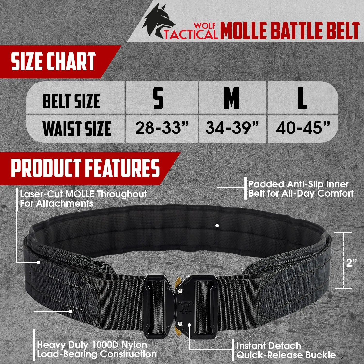WOLF TACTICAL Molle Battle Belt  War Belt Battle Belts Tactical Gun Belt Duty Belt 2 Quick-Release Combat Belt