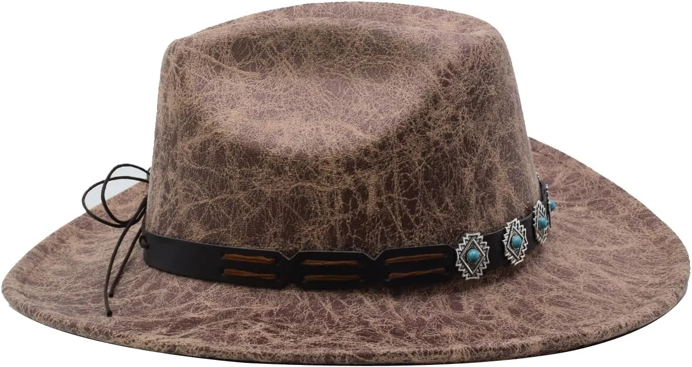 Women Men Western Cowboy Cowgirl Hat with Buckle Belt Wide Brim Outdoor Fedora Hats