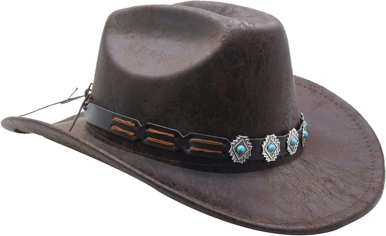 Women Men Western Cowboy Cowgirl Hat with Buckle Belt Wide Brim Outdoor Fedora Hats