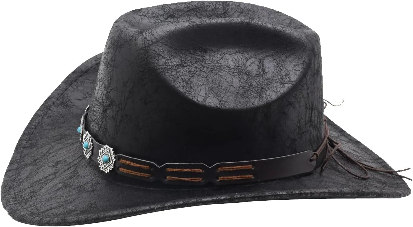 Women Men Western Cowboy Cowgirl Hat with Buckle Belt Wide Brim Outdoor Fedora Hats