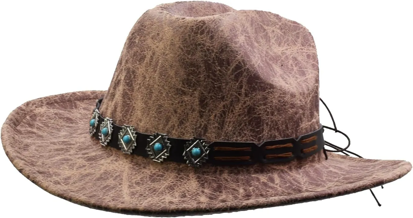 Women Men Western Cowboy Cowgirl Hat with Buckle Belt Wide Brim Outdoor Fedora Hats