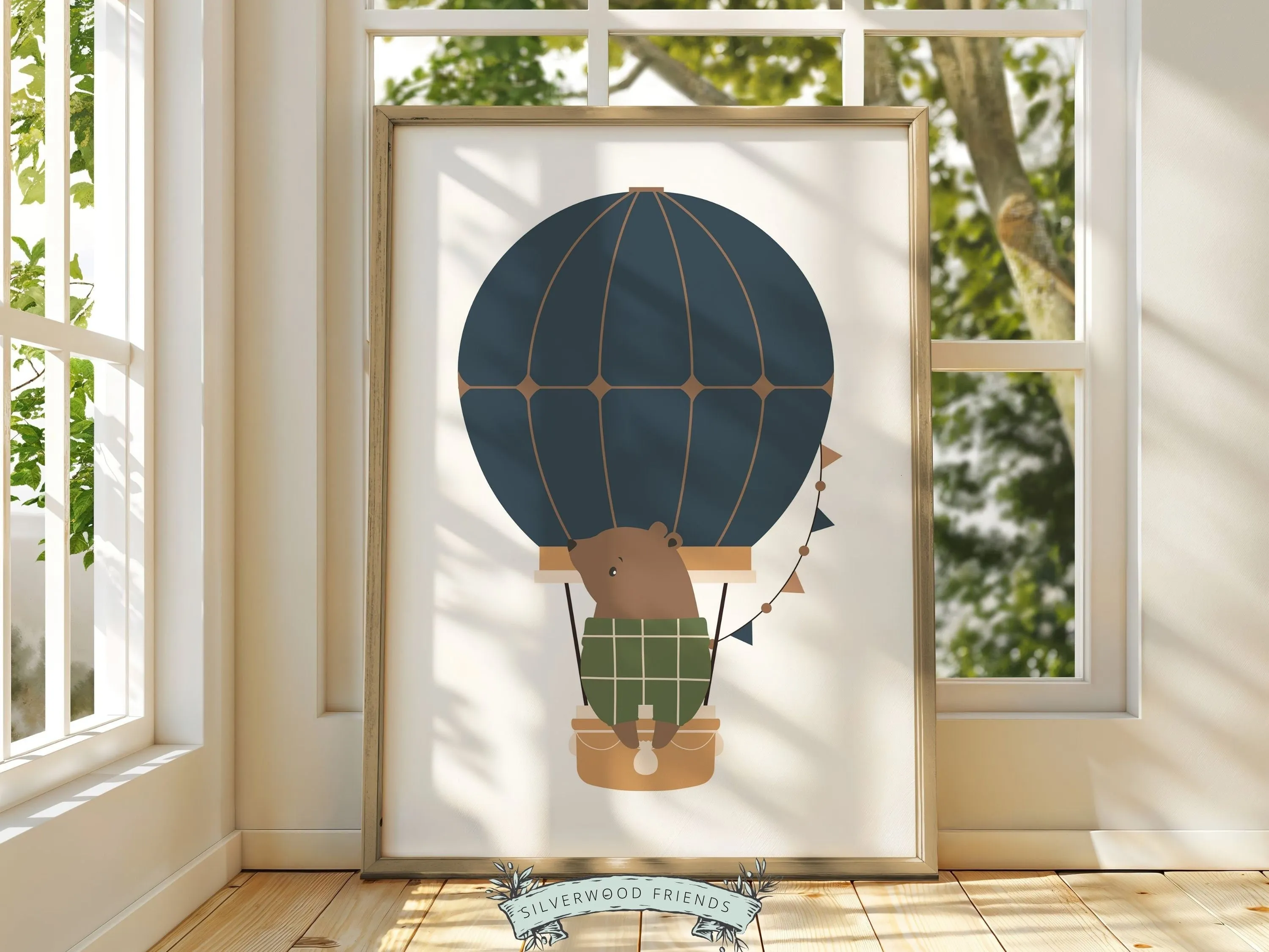 Woodland Animal Air Balloon Nursery Prints - Set of 3