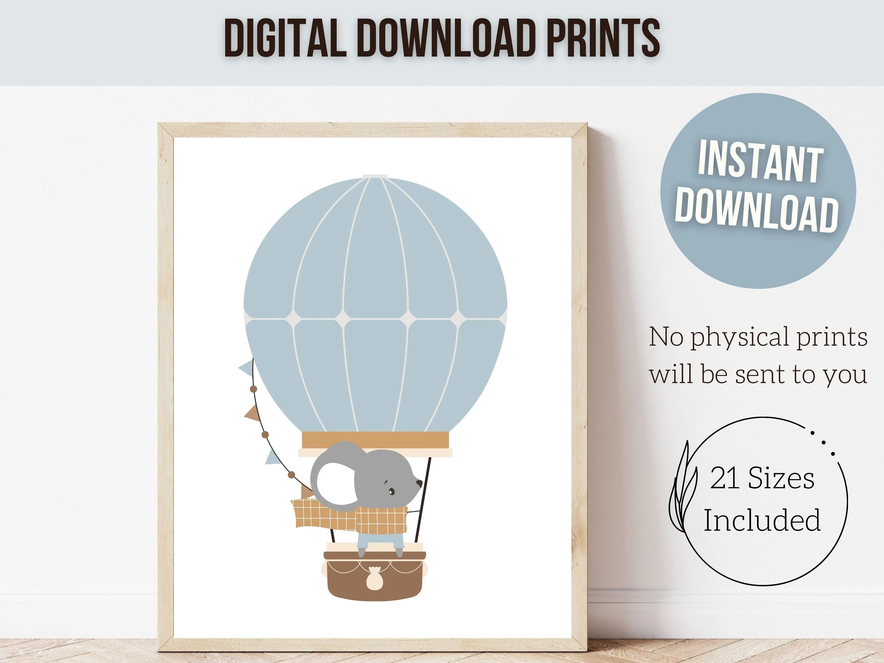 Woodland Animal Air Balloon Nursery Prints - Set of 3