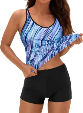 Yonique 2 Piece Tankini Swimsuits for Women with Boy Shorts Athletic Swim Tank Top Bathing Suits