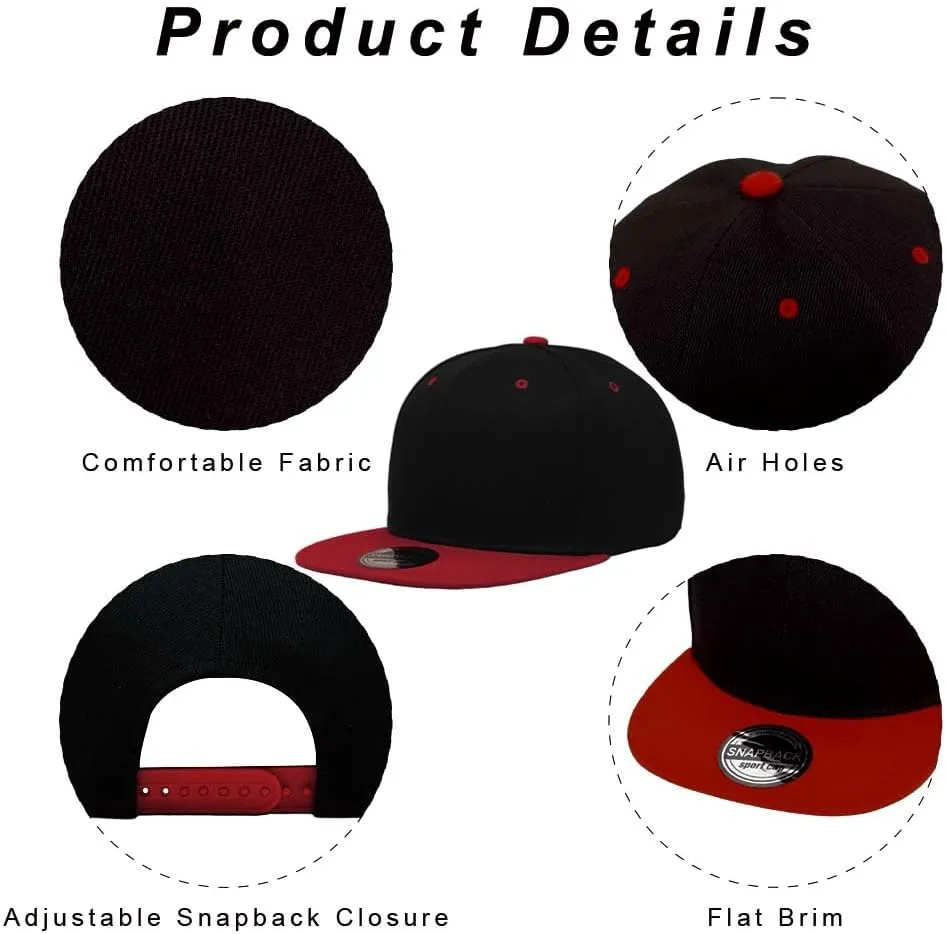 ZH Plain Flat Brim Snapback Baseball Caps Adjustable Blank Baseball Caps Wholesale 12 Pack??