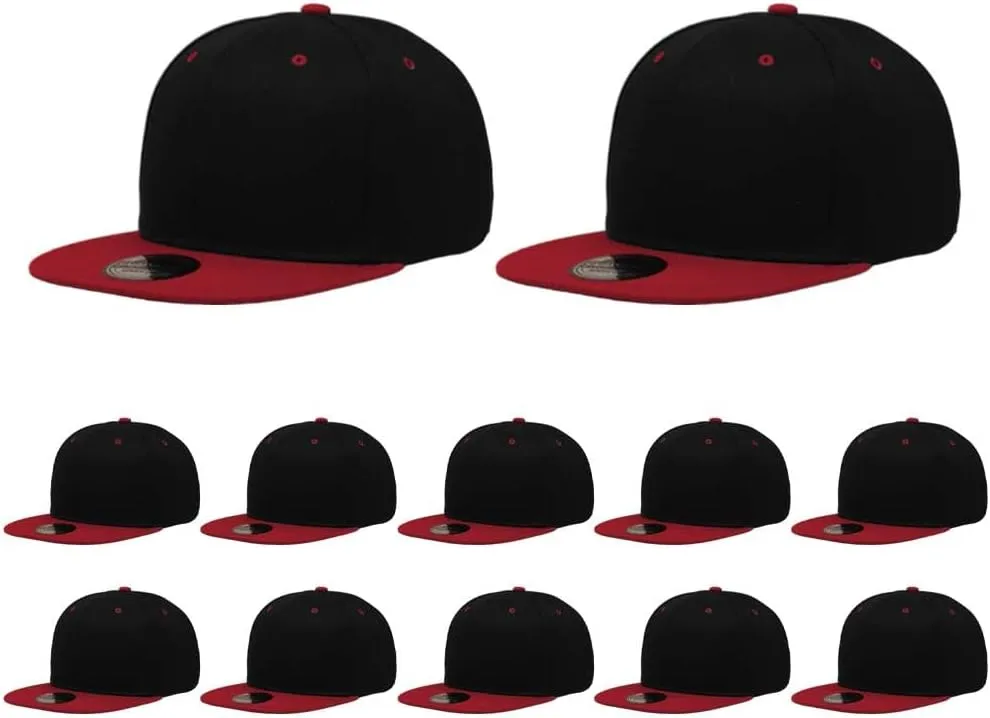 ZH Plain Flat Brim Snapback Baseball Caps Adjustable Blank Baseball Caps Wholesale 12 Pack??